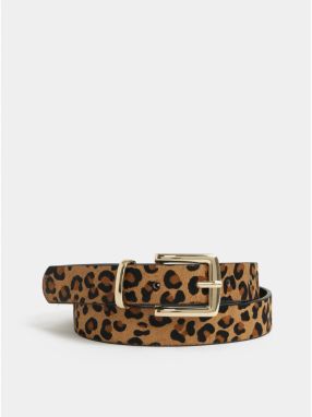 Hnedý kožený opasok s leopardím vzorom Pieces Simo
