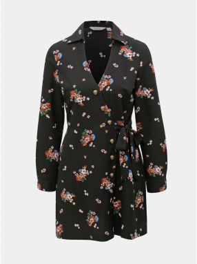 Čierne kvetované zavinovacie košeľové šaty Miss Selfridge Petites
