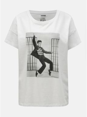 Biele voľné tričko s potlačou Noisy May Command Elvis Presley
