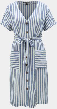 Bielo–modré pruhované šaty s prímesou ľanu Dorothy Perkins