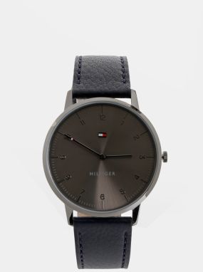 Hodinky s tmavomodrým koženým remienkom Tommy Hilfiger