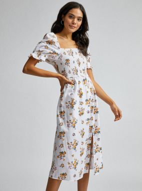 Biele kvetované šaty s prímesou ľanu Dorothy Perkins