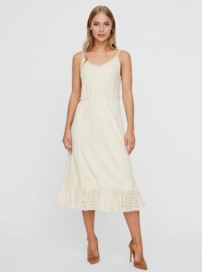Krémové krajkové midišaty VERO MODA Olea