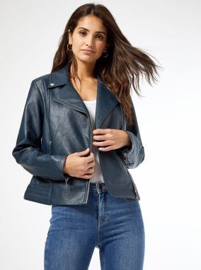 Tmavomodrá koženková bunda Dorothy Perkins