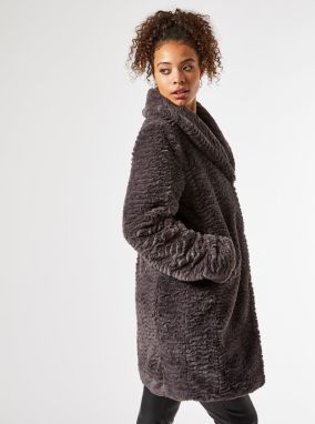 Šedý zimný kabát z umelého kožúšku Dorothy Perkins Tall