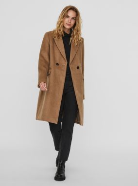 Hnedý vlnený kabát VERO MODA Noramille