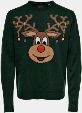 Zelený sveter s vianočným motívom ONLY & SONS Xmas