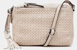 Krémová prešívaná crossbody kabelka s ozdobným strapcom Tamaris