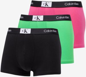 Calvin Klein 96 Cotton Stretch Trunk 3-Pack Island Green/ Black/ Fuschia Rose