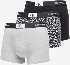 Calvin Klein 96 Cotton Trunk 3-Pack Black/ Grey Heather/ Warped Logo Print Black