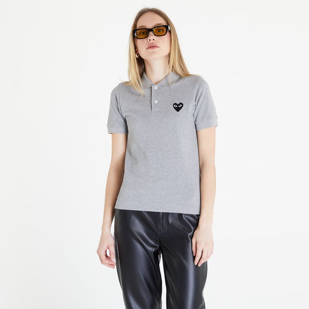 Tričko Comme des Garçons PLAY Heart Logo Polo Short Sleeve Tee Grey M