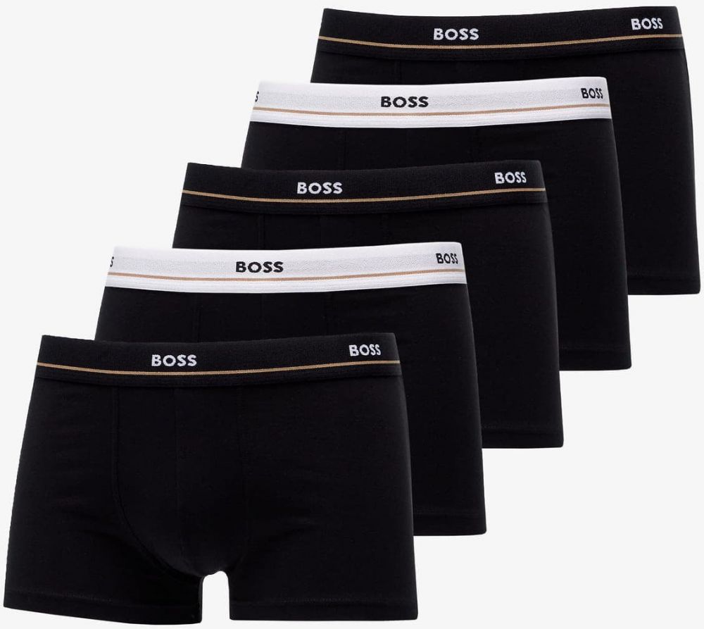 Hugo Boss Stretch-Cotton Trunks With Logo Waistbands 5-Pack Black S