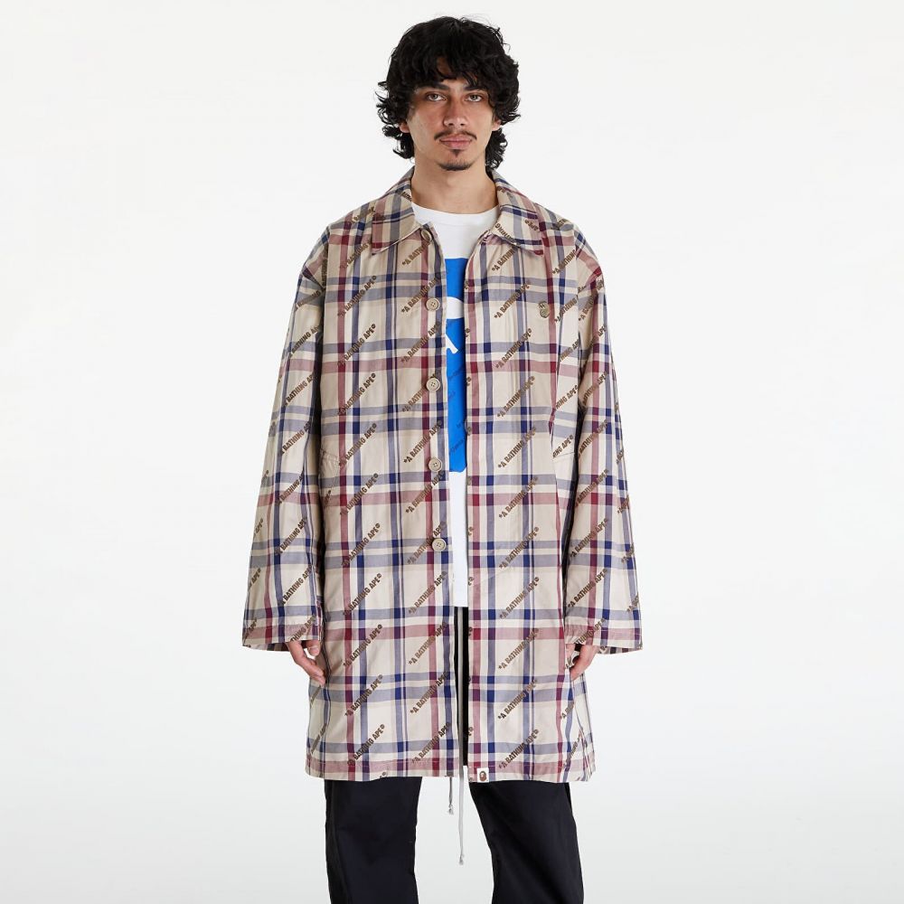 Bunda A BATHING APE Logo Check Pattern Long Coat Beige M
