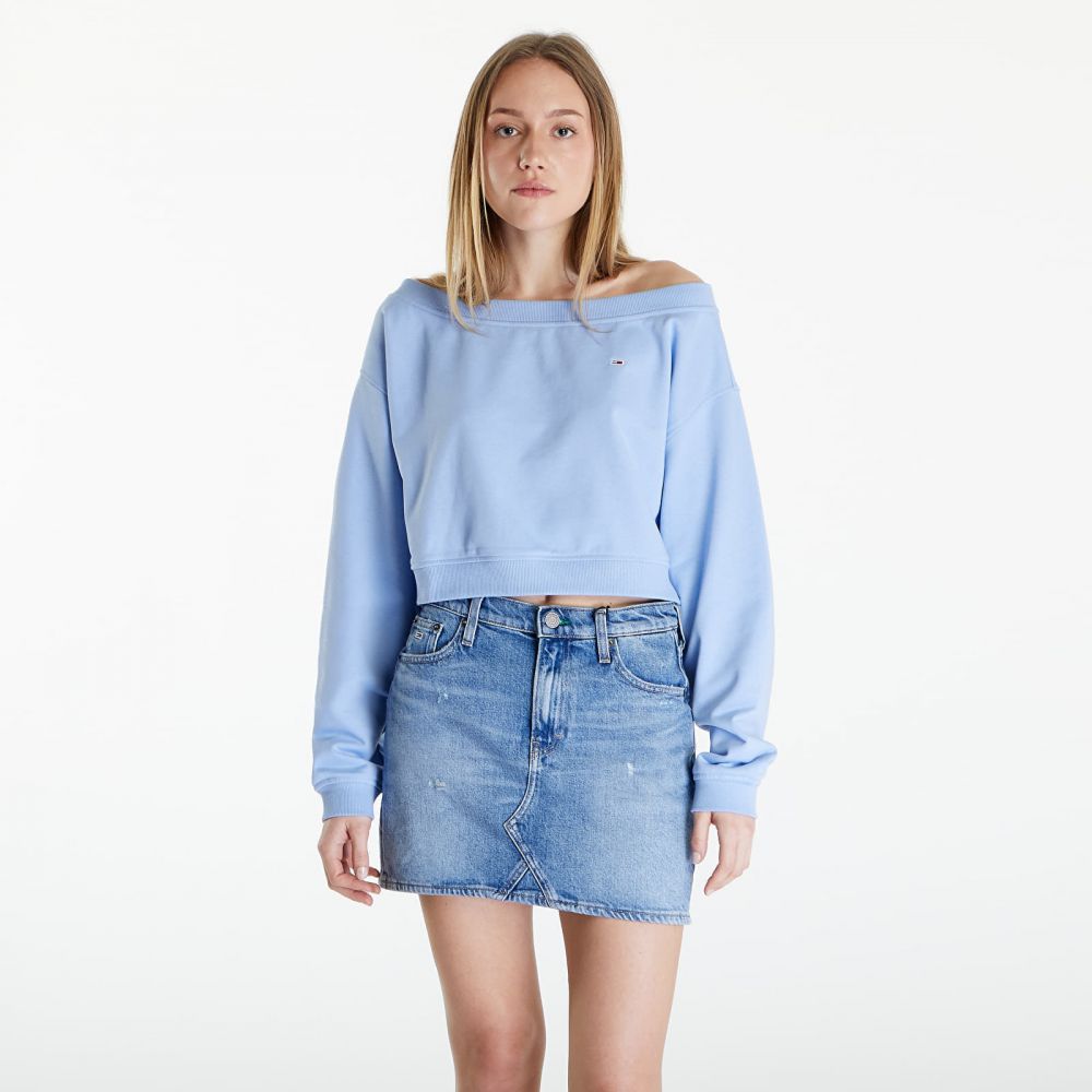 Mikina Tommy Jeans Cropped Off Shoulder Sweatshirt Blue L