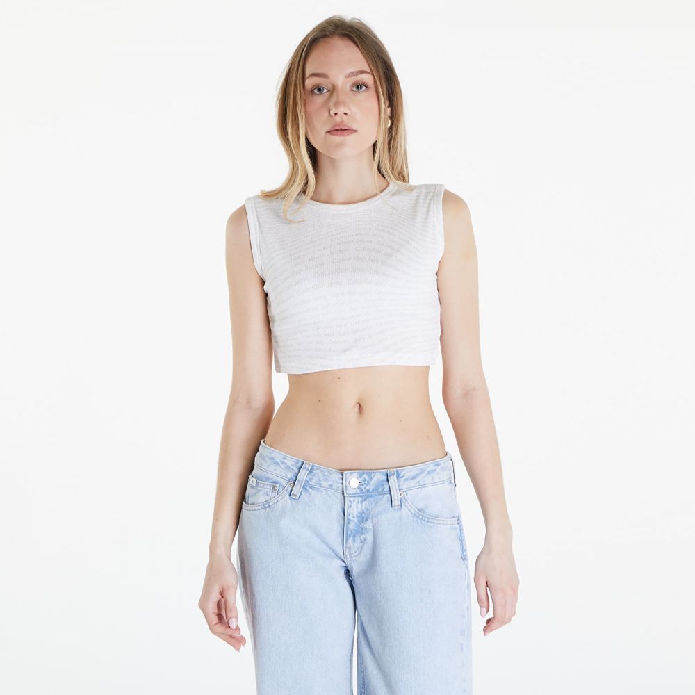 Calvin Klein Jeans Aop Cropped Tank Top Warp Logo White L