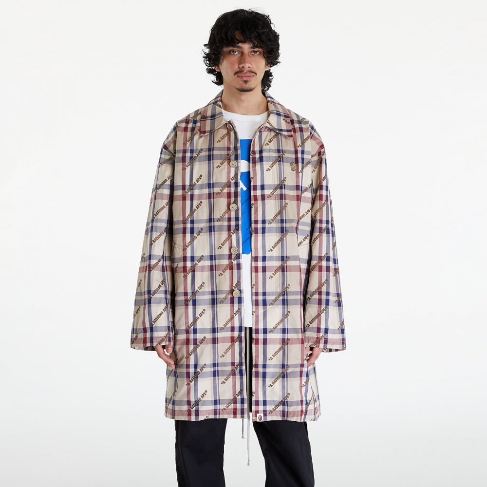 Bunda A BATHING APE Logo Check Pattern Long Coat Beige L
