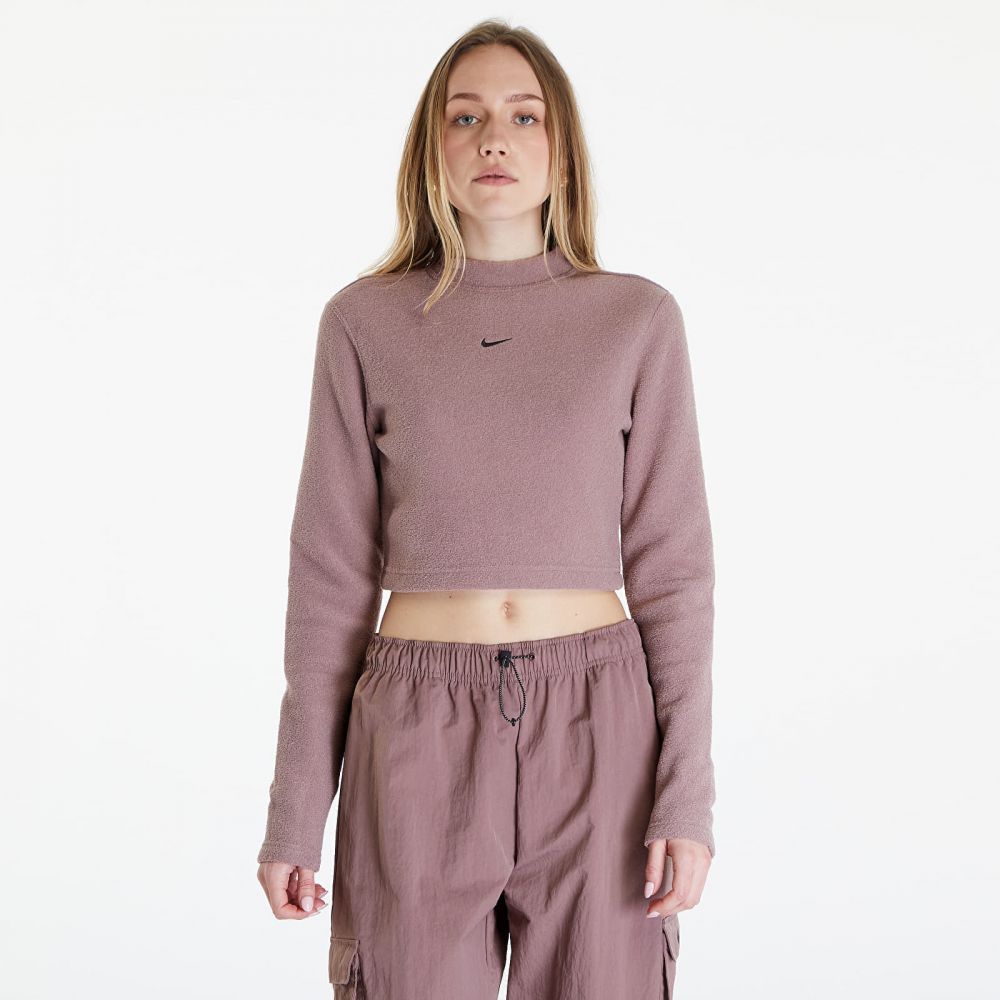 Tričko Nike Sportswear Phoenix Plush Women's Long-Sleeve Crop Top Smokey Mauve/ Black L