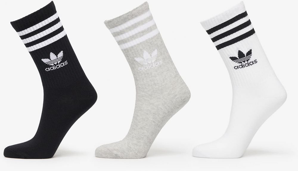 Ponožky adidas Mid Cut Crew Socks 3-Pack White/ Medium Grey Heather/ Black XL