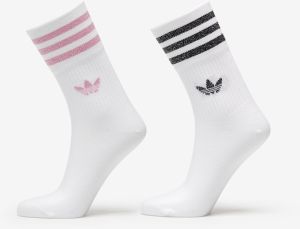 adidas Mid-Cut Glitter Crew Socks 2-Pack White/ Bliss Pink/ Black S