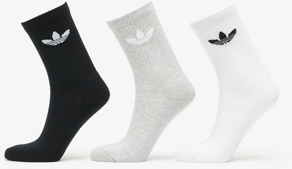 adidas Trefoil Cushion Crew Sock 3-Pack White/ Medium Grey Heather/ Black L