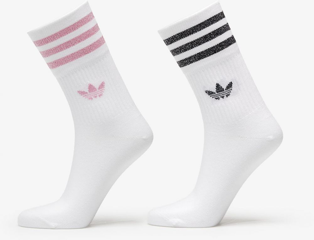 adidas Mid-Cut Glitter Crew Socks 2-Pack White/ Bliss Pink/ Black M