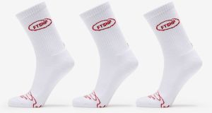 Ponožky Footshop Basic Crew Socks 3-Pack White (Red Logo) 39-42