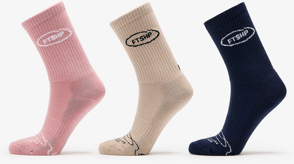 Footshop Basic Crew Socks 3-Pack Navy/ Acru/ Pink 36-38