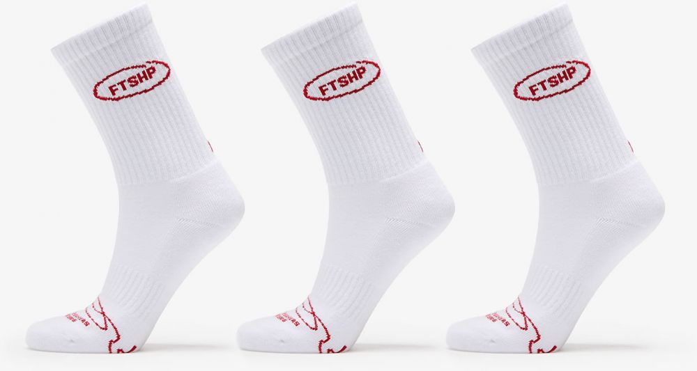 Footshop Basic Crew Socks 3-Pack White (Red Logo) 36-38