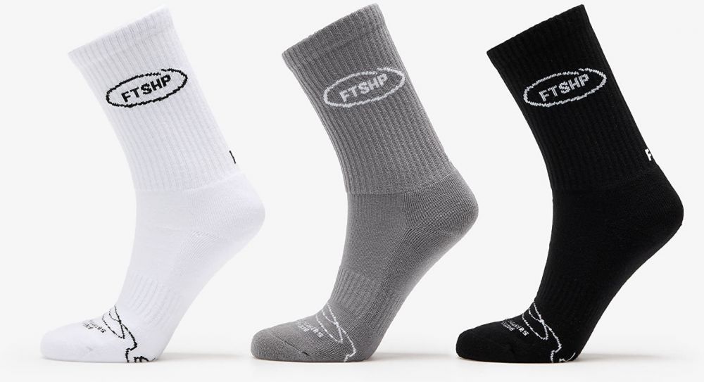 Footshop Basic Crew Socks 3-Pack Black/ White/ Grey 36-38