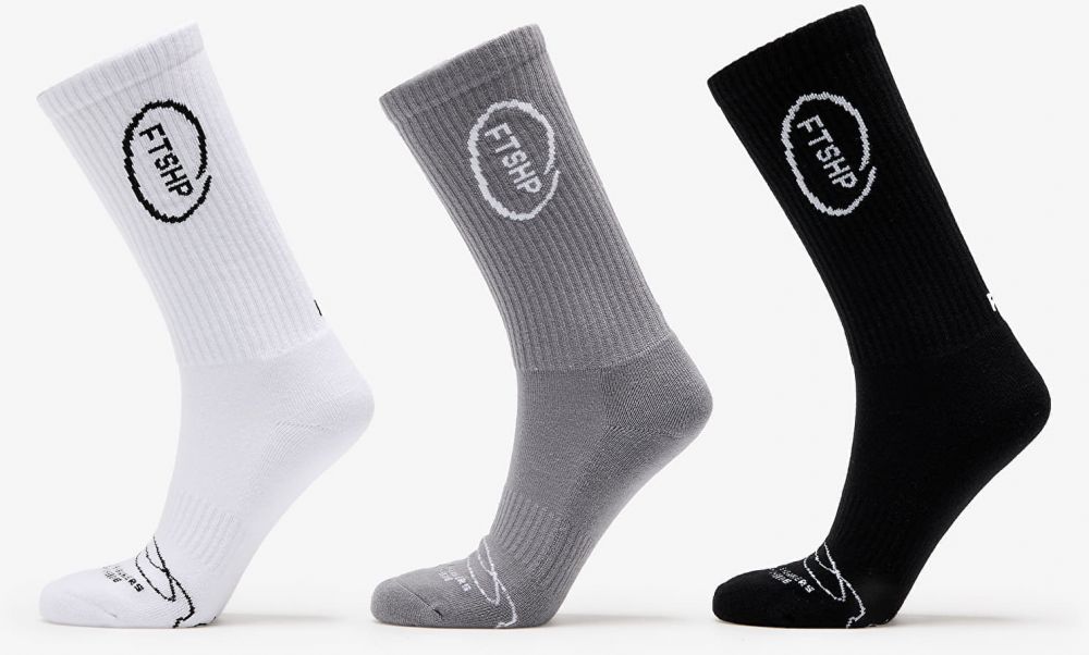 Footshop High Crew Socks 3-Pack Black/ White/ Grey 36-38