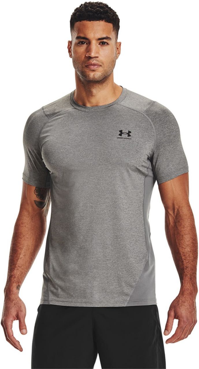 Tričko Under Armour Hg Armour Fitted SS Tee Carbon Heather/ Black XXL