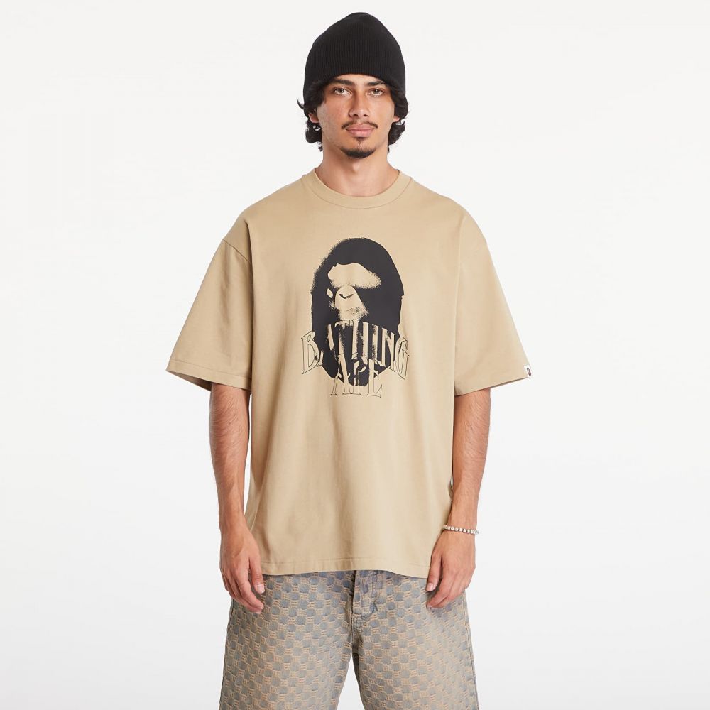 Tričko A BATHING APE Spray Print Logo Relaxed Fit Short Sleeve Tee Beige XXL
