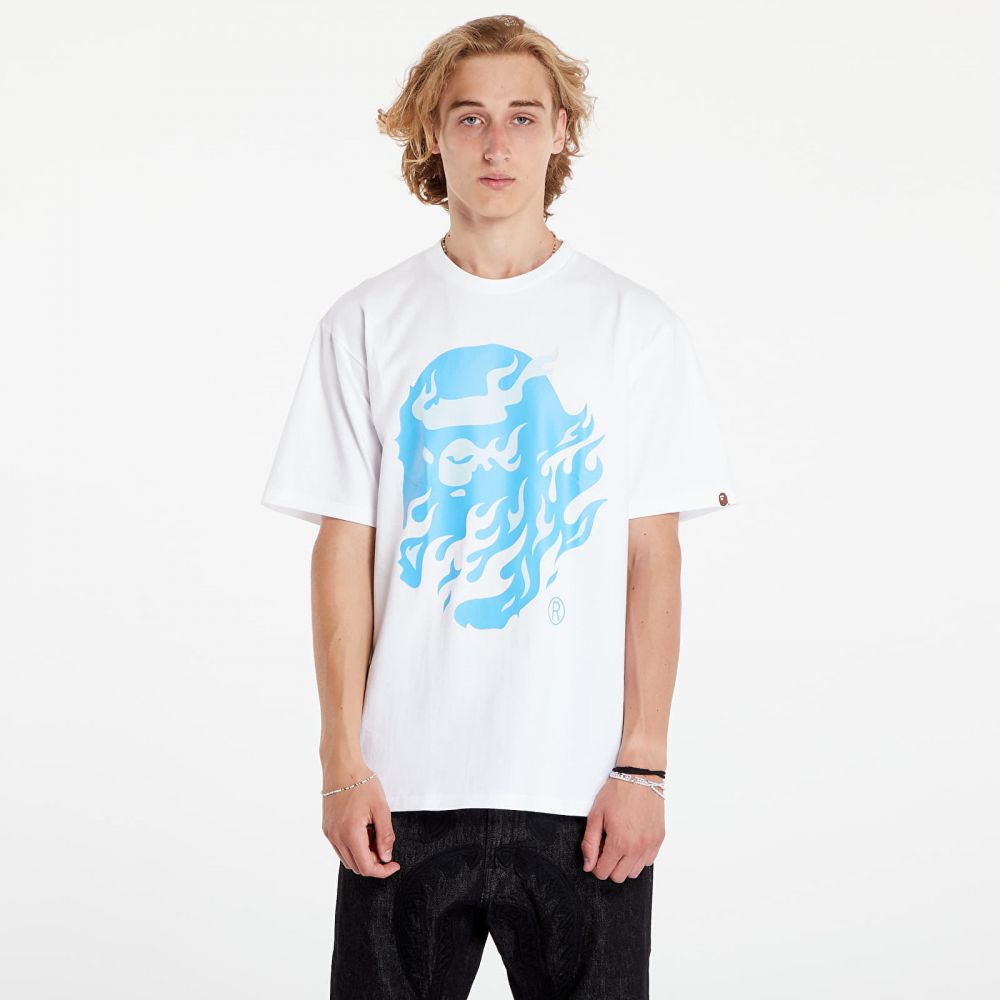 Tričko A BATHING APE Flame Ape Head Tee White/ Blue XXL