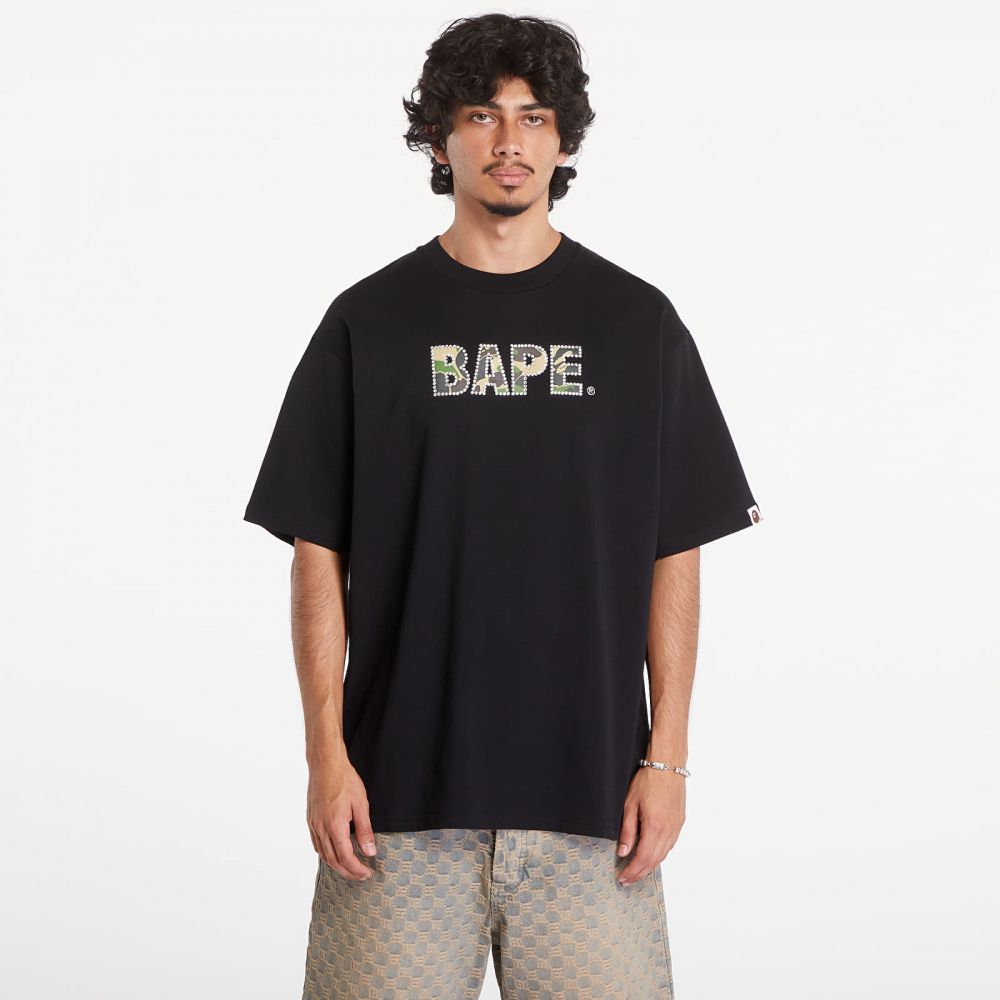 Tričko A BATHING APE Rhinestone Logo Relaxed Fit Short Sleeve Tee Black M