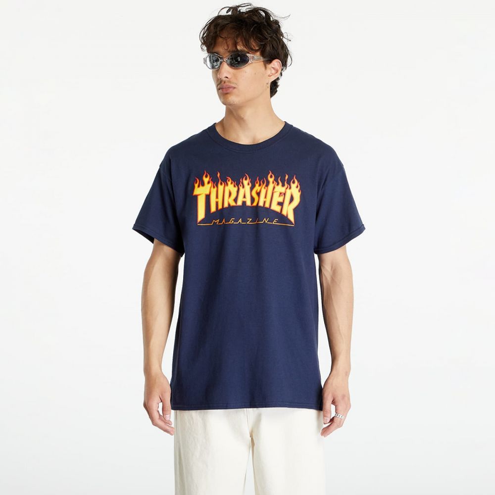 Tričko Thrasher Flame Logo T-Shirt Navy Blue L