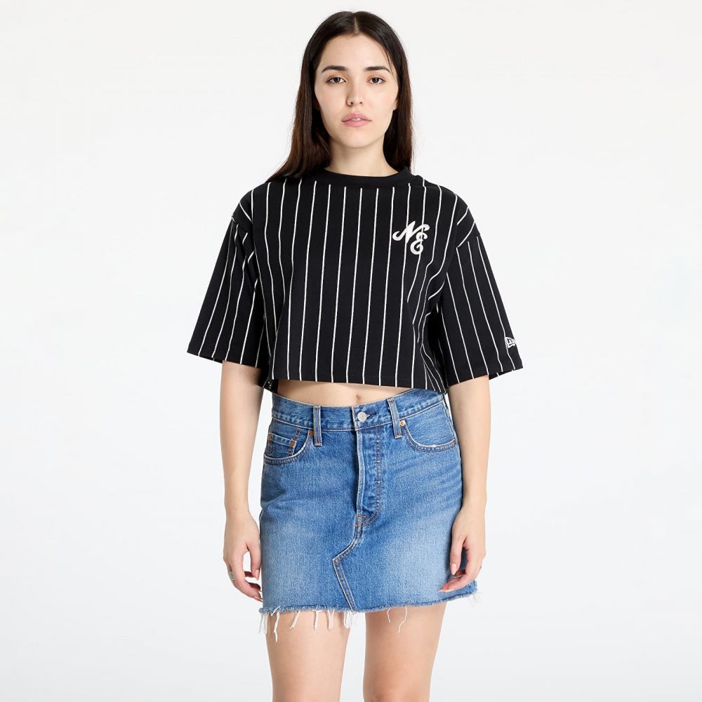 Tričko New Era Pinstripe Crop Tee Black/ Off White L