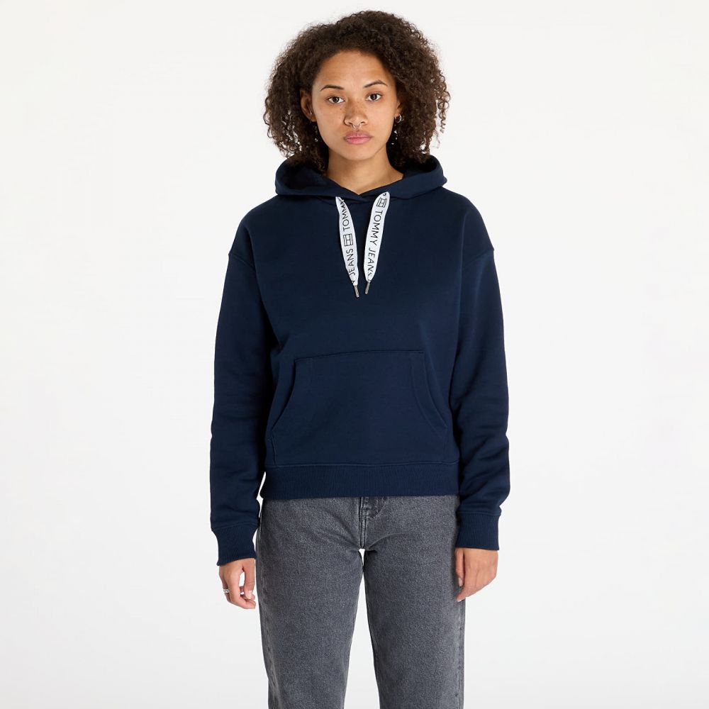 Mikina Tommy Jeans Boxy Logo Drawcord Hoodie Navy M