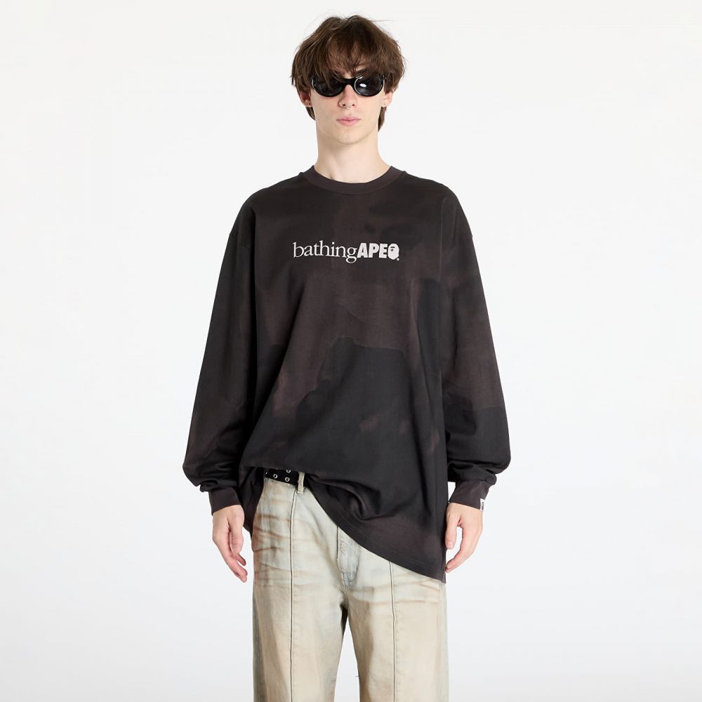 Tričko A BATHING APE Overprint Logo Relaxed Fit Long Sleeve Tee Black M