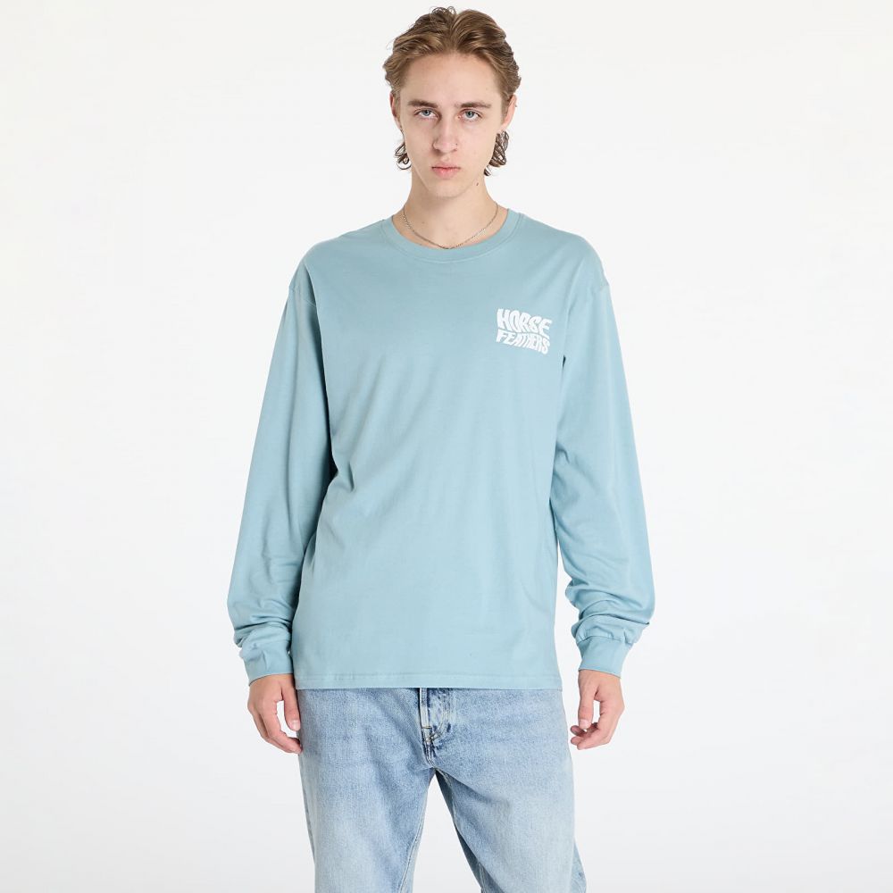 Tričko Horsefeathers Distort Long Sleeve T-Shirt Blue Haze L
