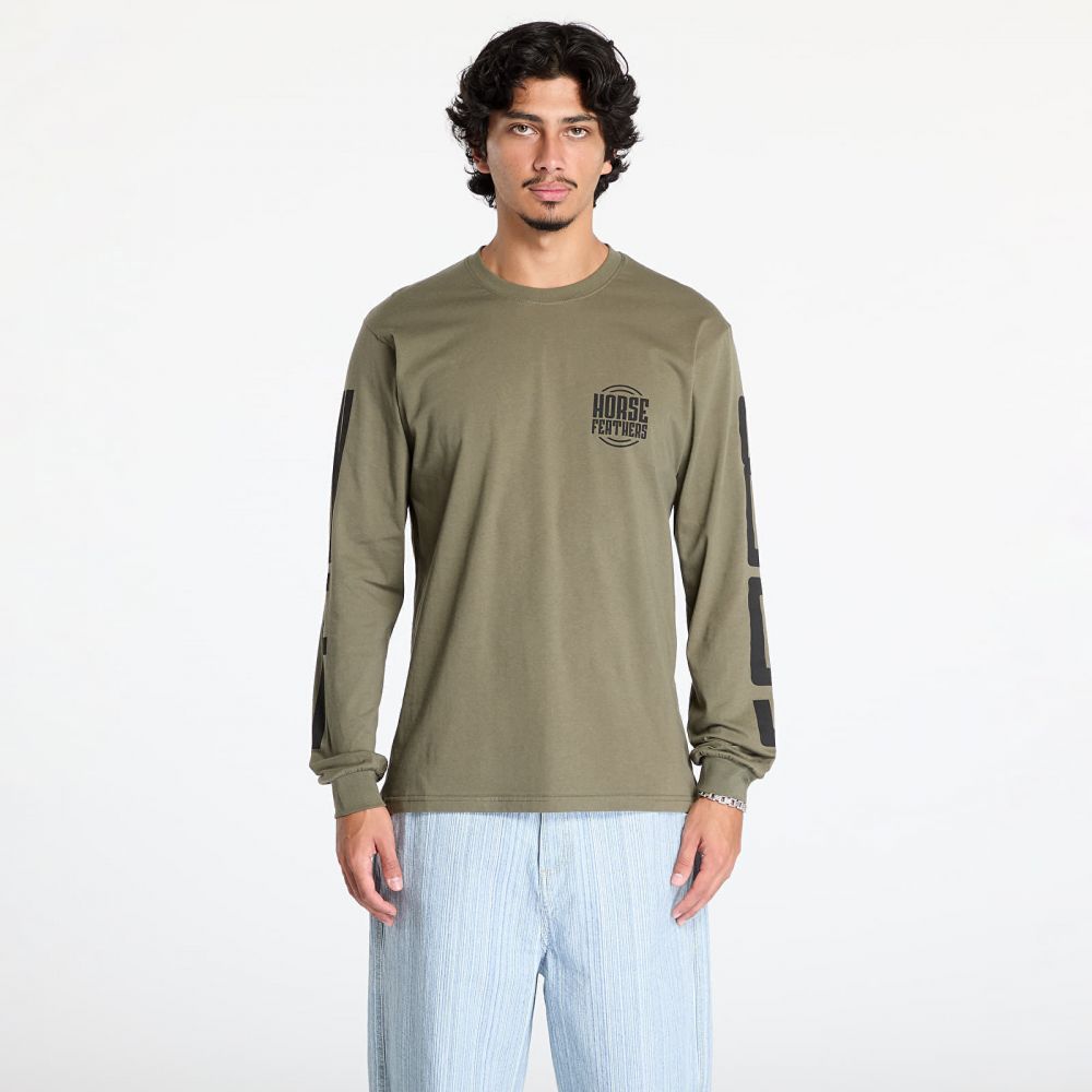 Tričko Horsefeathers Tall Typo Long Sleeve T-Shirt Burnt Olive S
