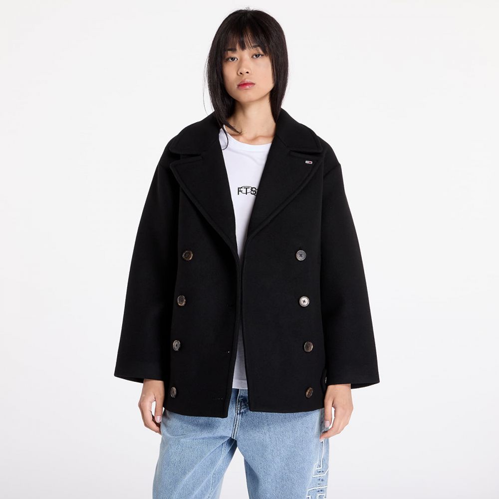 Kabát Tommy Jeans Wool Peacoat Black L