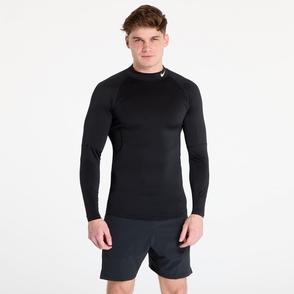 Tričko Nike Pro Men's Dri-FIT Fitness Mock-Neck Long-Sleeve Top Black/ White XXL