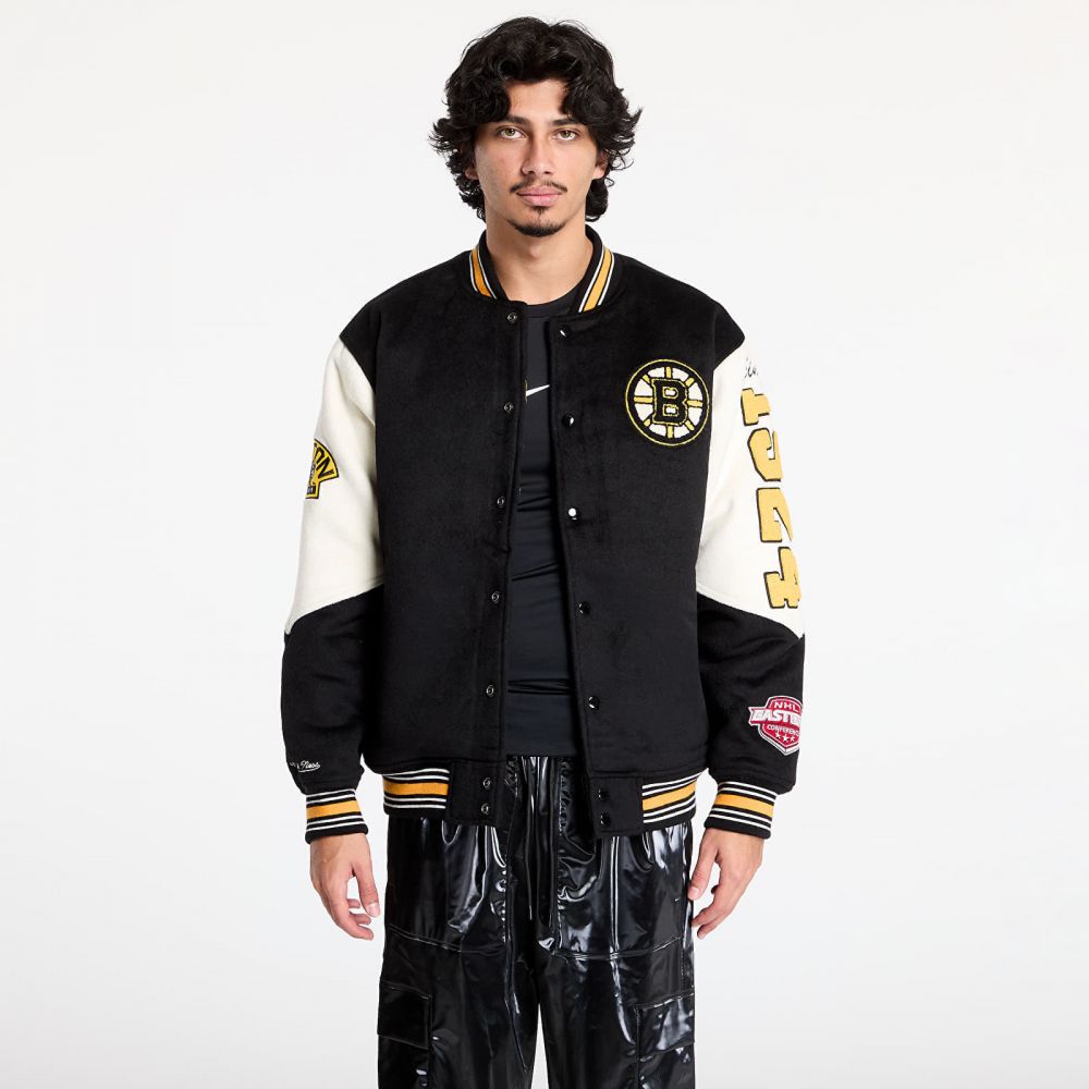 Bomber Mitchell & Ness NHL Team History Varsity Jacket Current Logo Bruins Black XL
