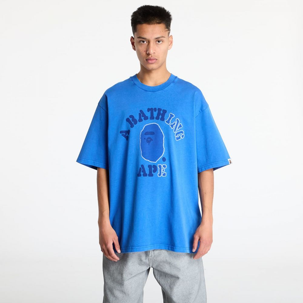 Tričko A BATHING APE Garment Dye College Relaxed Fit Tee Blue L