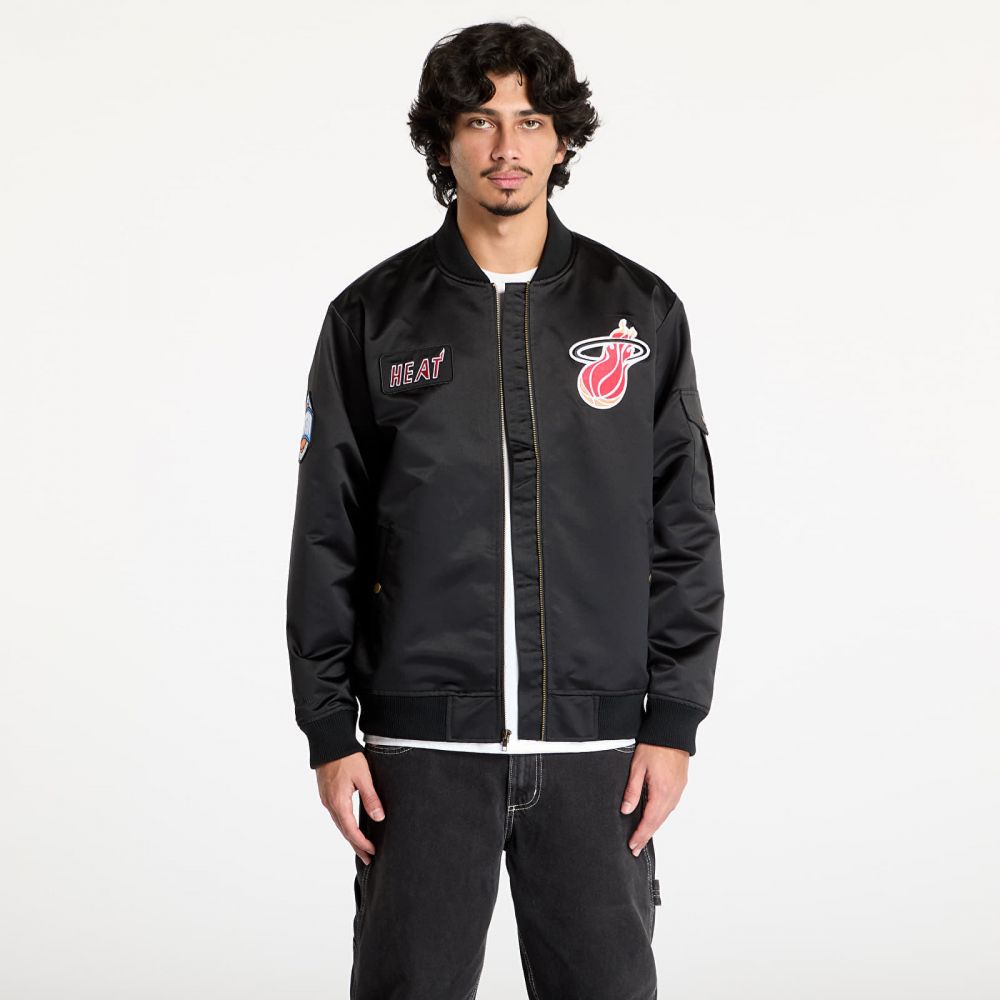 Bunda Mitchell & Ness NBA Team Leader Satin Vintage Logo Heat Bomber Black M