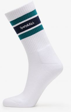 Sporty & Rich Serif Logo Striped Socks UNISEX White/ Alpine/ White Universal
