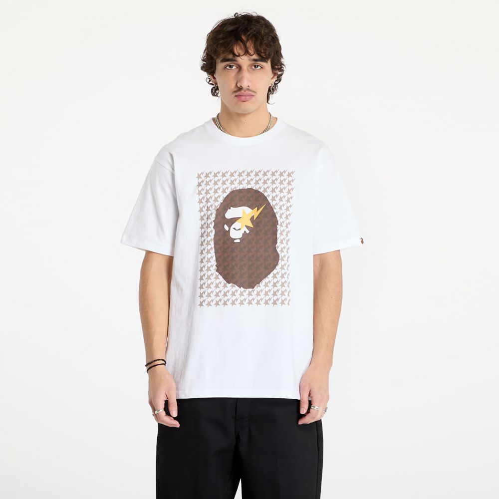 Tričko A BATHING APE Sta Houndstooth Ape Head Tee White/ Brown XL