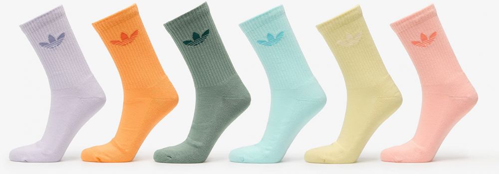 Ponožky adidas Trefoil Crew Cushion Socks 6-Pack Silver Green/ Glow Pink/ Powder Yellow S