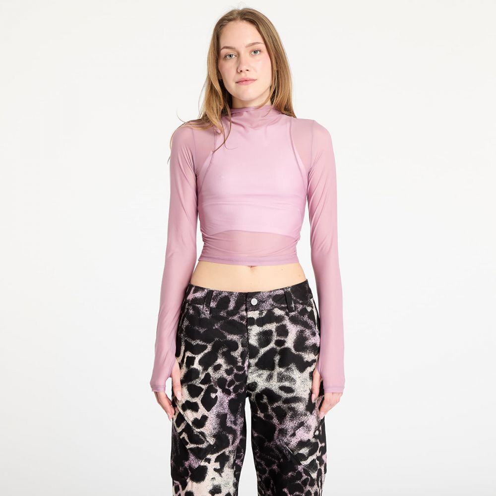Tričko Nike Zenvy Women's Dri-FIT Long-Sleeve Sheer Top Plum Dust/ White M