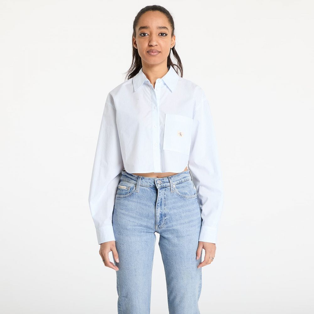Košeľa Calvin Klein Jeans Woven Label Cropped Shirt Blue L